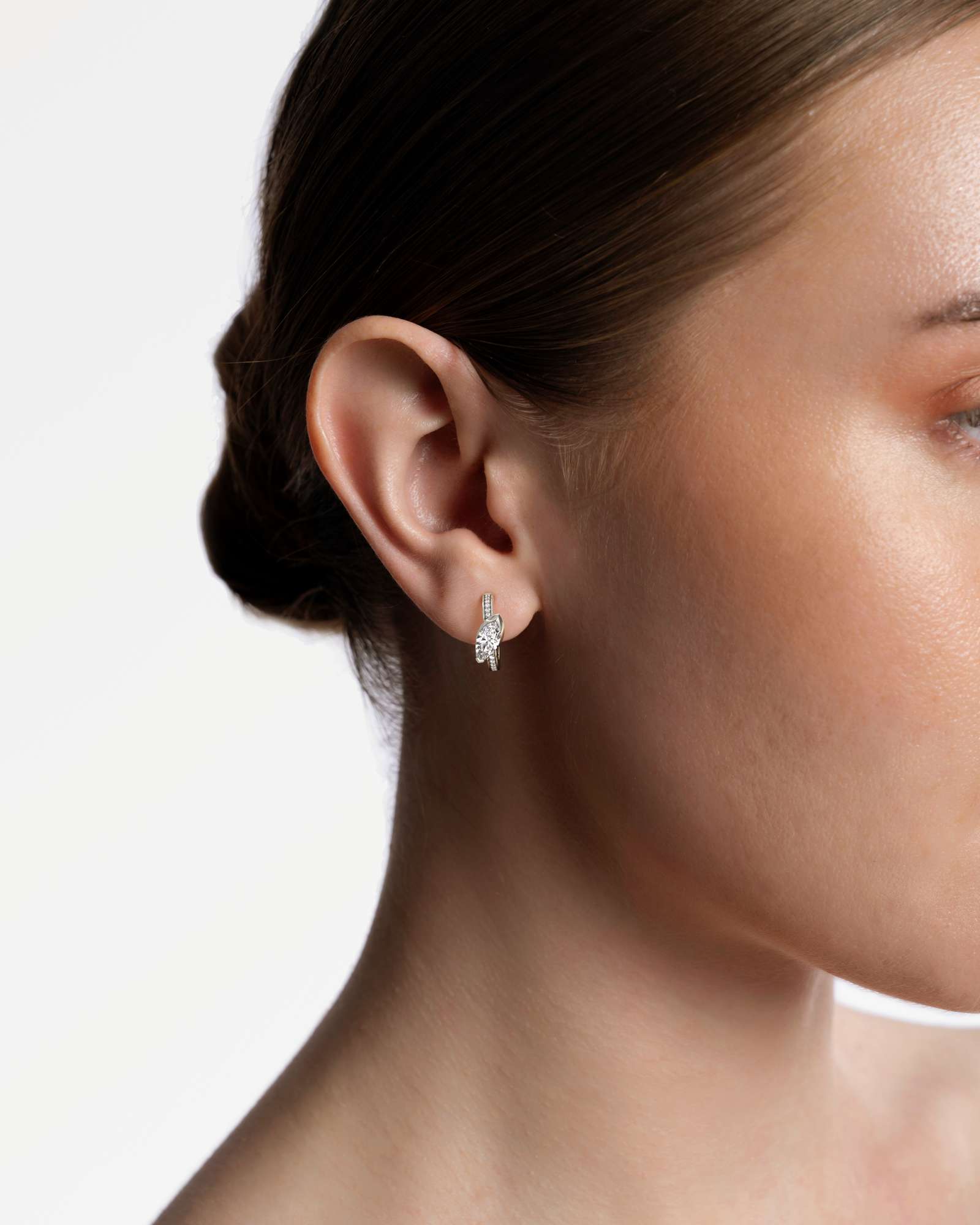 Pinnacle Ridalyn Diamond Hoop Earrings, With 0.50 ct Marquise Cut in 14K White Gold (1.13 ctw)