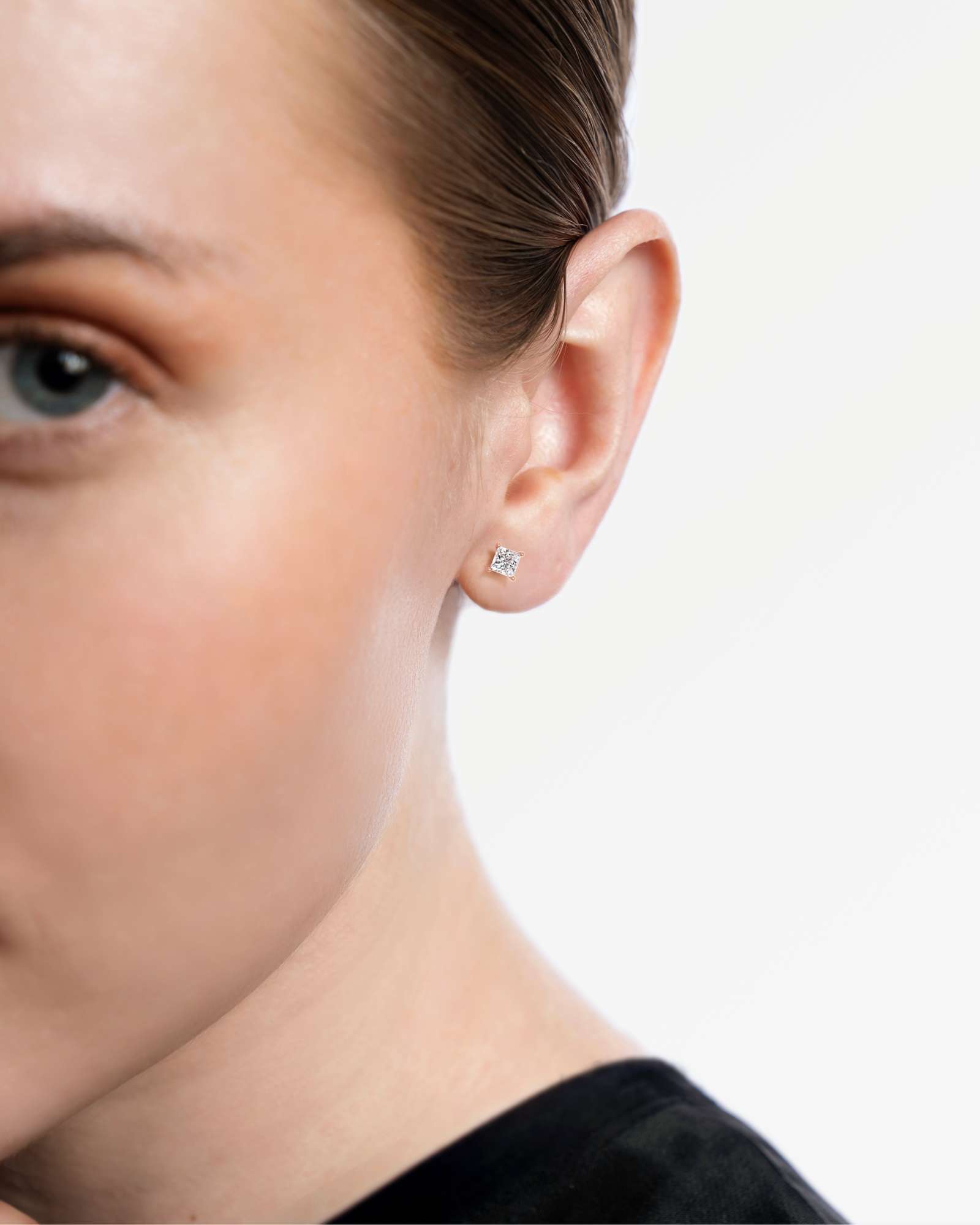 Verve Juliette Diamond Stud Earrings, With 0.50 ct Princess Cut in 14K Rose Gold (1.00 ctw)