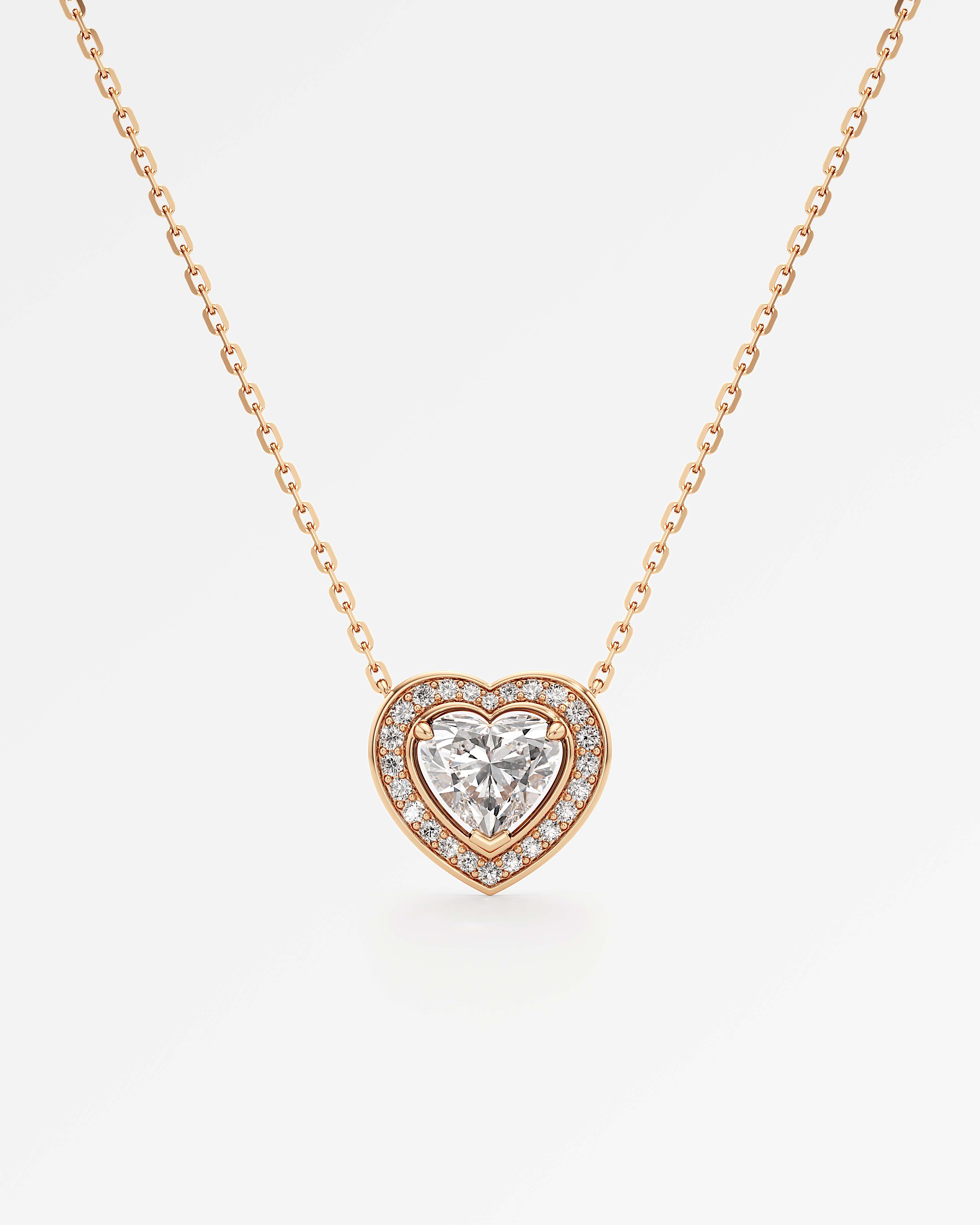 Verve Celeste Diamond Halo Necklace, With 1.00 ct Heart Cut in 14K Rose Gold (1.17 ctw)