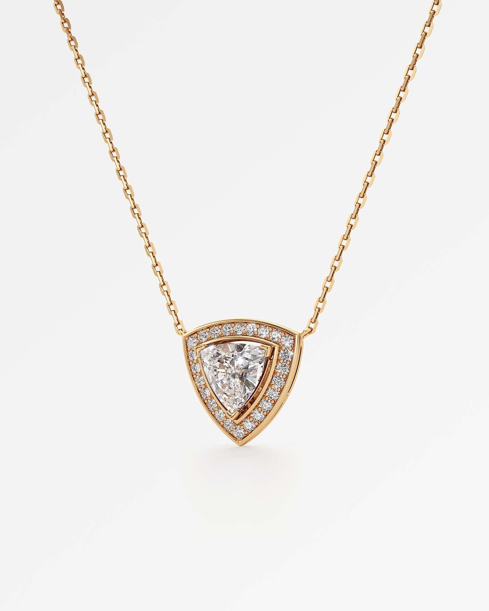 Verve Celeste Diamond Halo Necklace, With 1.00 ct Trillion Cut in 14K Yellow Gold (1.23 ctw)