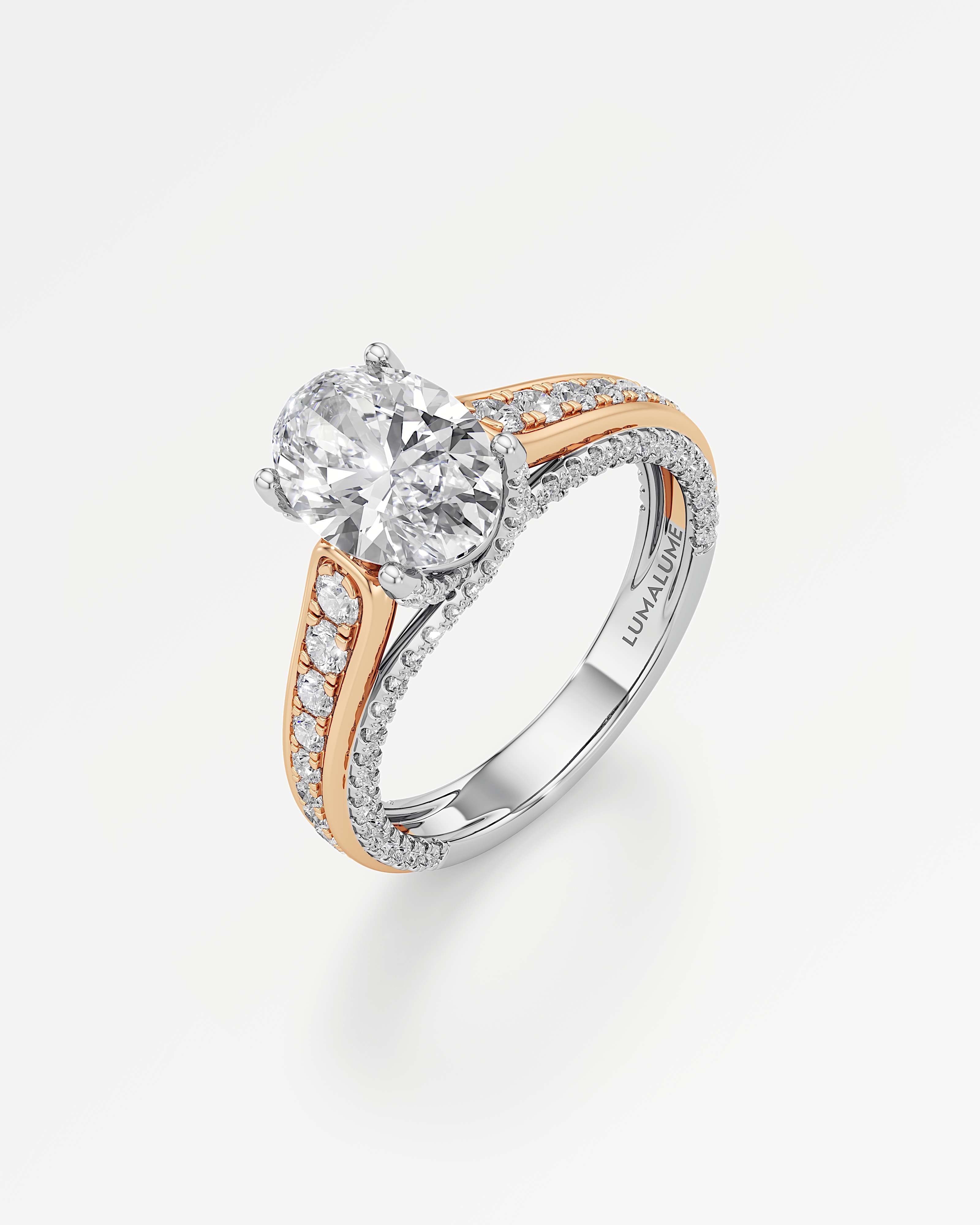 Verve Irene Diamond Engagement Ring, With 1.50 ct Oval Cut in 14K White & Rose Gold (2.30 ctw)