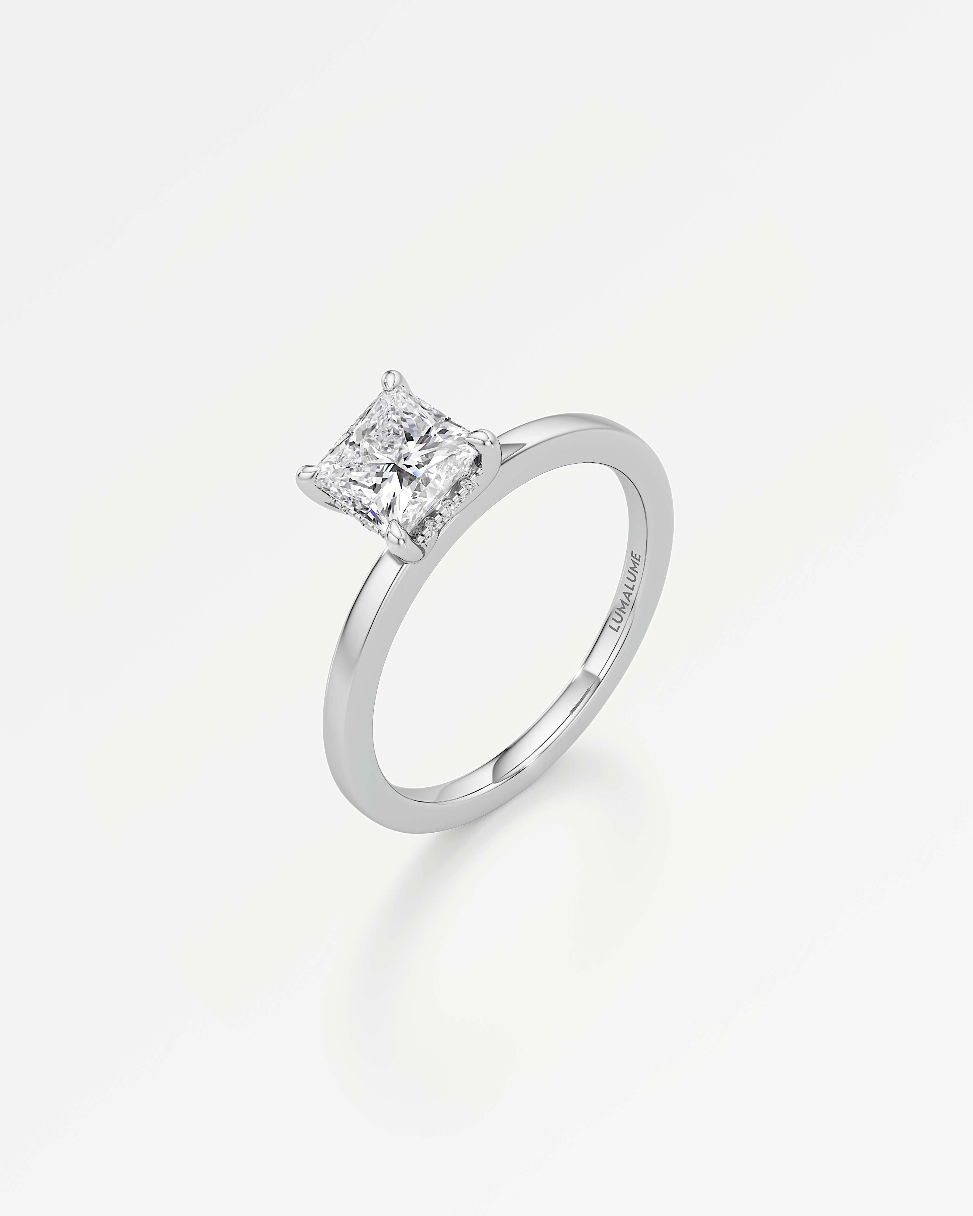 Verve Elin Hidden Halo Diamond Engagement Ring, With 1.00 ct Princess Cut in 14K White Gold (1.06 ctw)