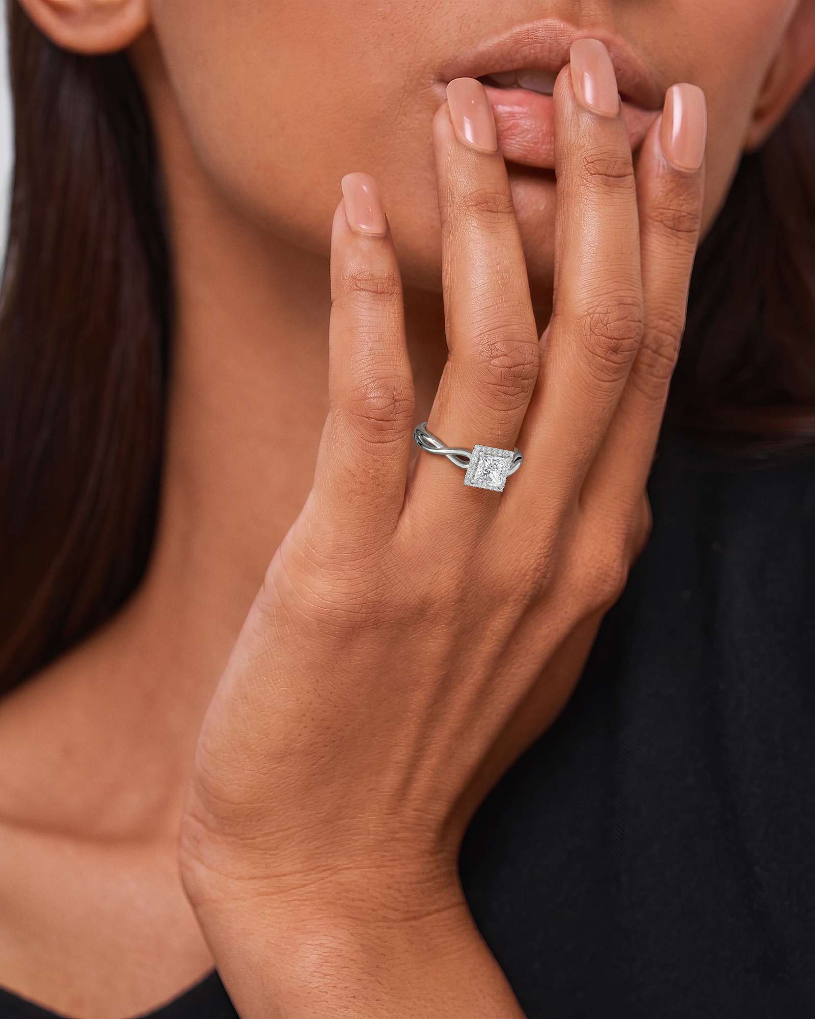 Verve Amelia Halo Diamond Engagement Ring, With 1.00 ct Princess Cut in 14K White Gold (1.18 ctw)